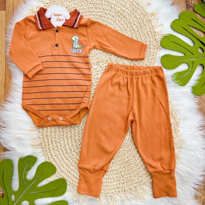  Kit 6 Peças - Dinos Gola Polo - Ferrugem, Marinho e Off White